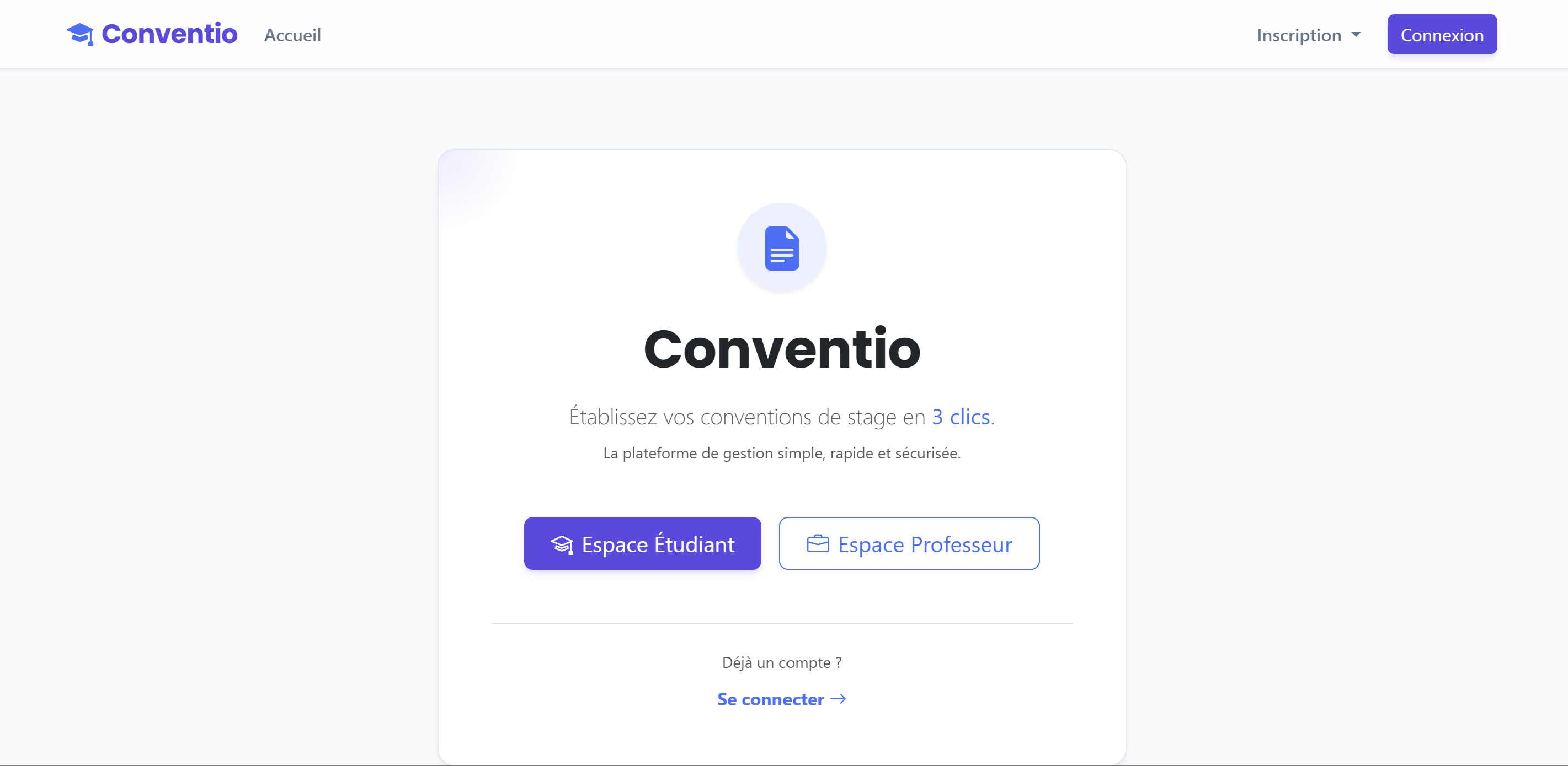 Page d'accueil de Conventio