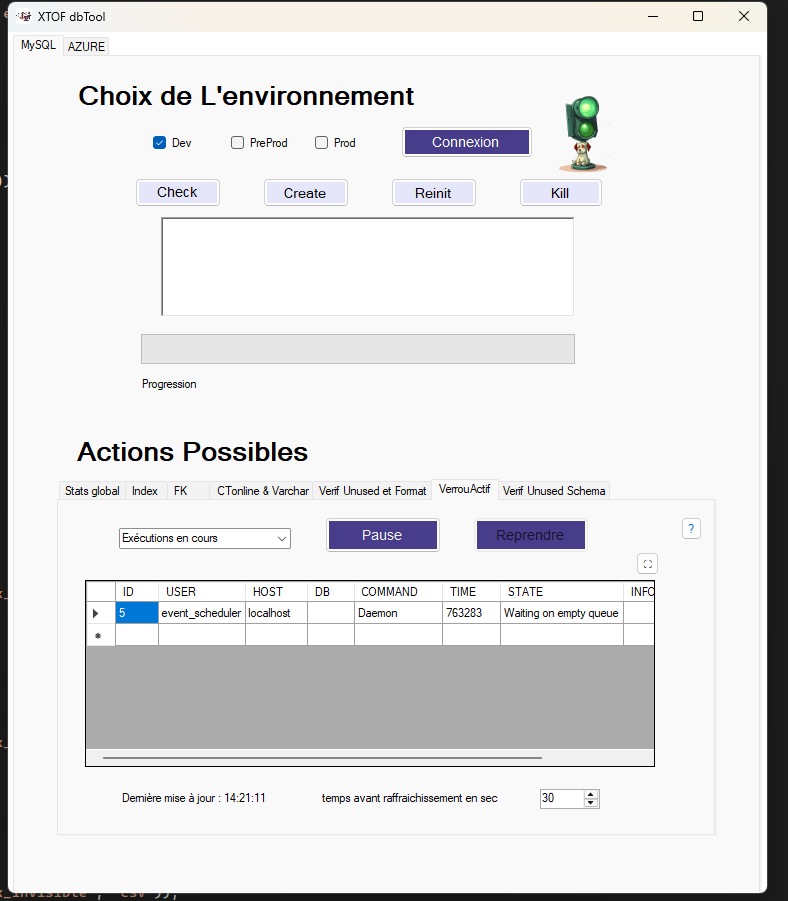 Exécution en cours avec ProgressBar et logs