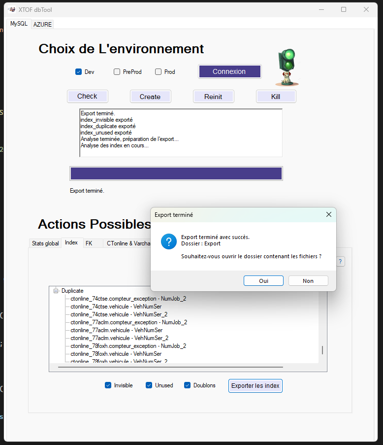 Export des index